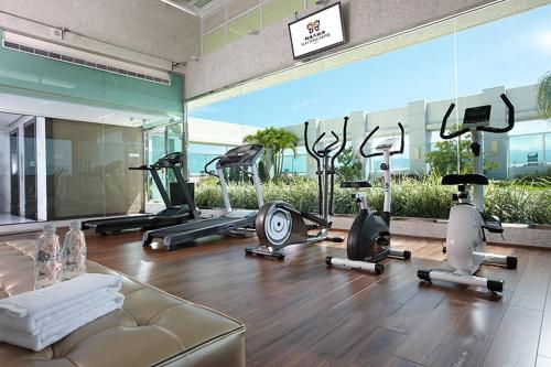 a gym with a bunch of exercise bikes at Yuh Tong Hotel in Chiayi City
