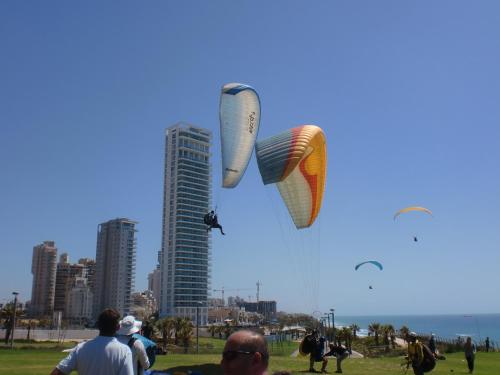 a group of people flying kites in a park at Lovely Little Apartment near Beach in Netanya