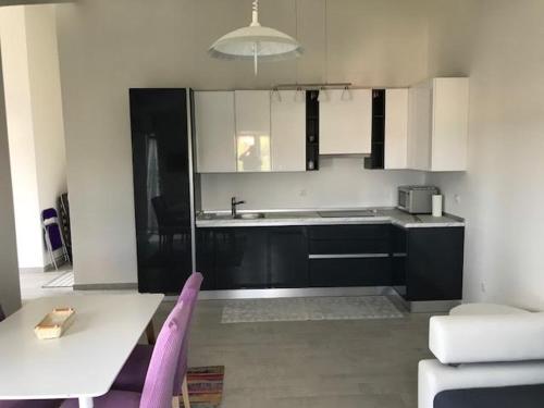 a kitchen with a table and a sink and a counter at Vila Helena in Barbariga