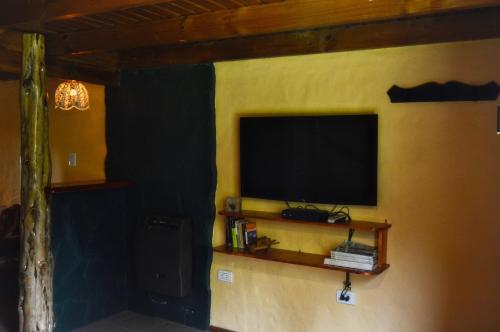 TV de pantalla plana en la pared de una habitación en Cabaña Ucihuen en Lago Puelo