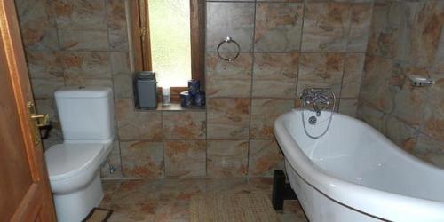 a bathroom with a toilet and a tub and a sink at Field and Stream in Dullstroom