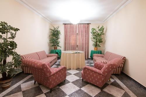 a waiting room with chairs and a table at Hostal Santa Ana in Madridejos