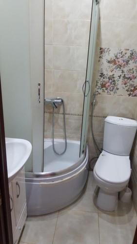 キスロヴォツクにあるApartments on Krasnoarmeyskaya 6のバスルーム(シャワー、トイレ、シンク付)