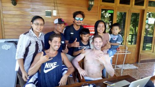 a group of people posing for a picture at Arrys Watukarung Surfcamp in Kalak