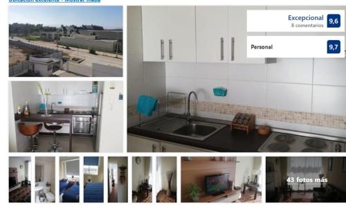 uma colagem de fotografias de uma cozinha e electrodomésticos em Apartamento Portal Pacífico em La Serena