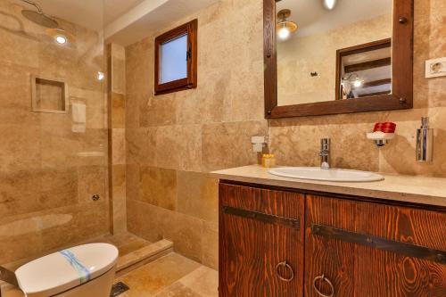 a bathroom with a toilet and a sink and a mirror at Villa Irma in Bar