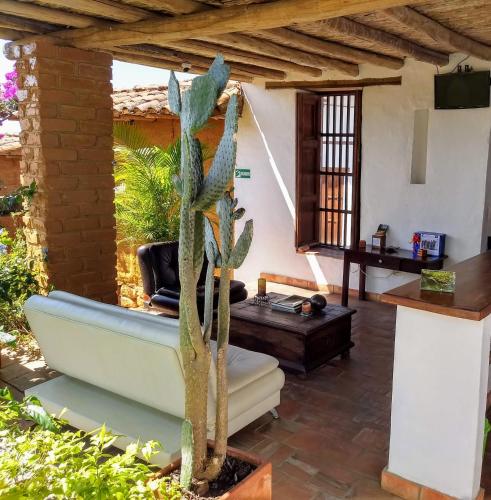 a living room with a cactus and a couch at Achiotte by Masaya Collection in Barichara