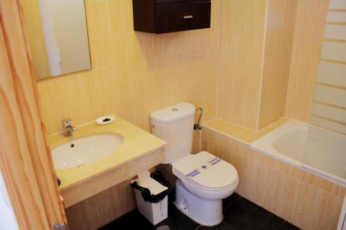 シエラネバダにあるEstudio Monte Gorbea Zona baja recien Reformadoのバスルーム(トイレ、洗面台、バスタブ付)
