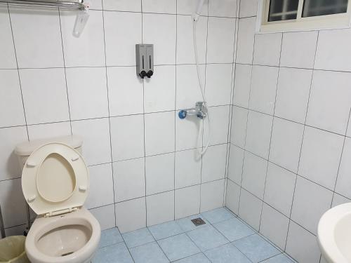 a bathroom with a toilet and a shower at Fire B&B in Chishang