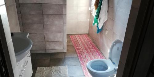 a small bathroom with a toilet and a sink at Pod klonowym sercem in Kłoczew