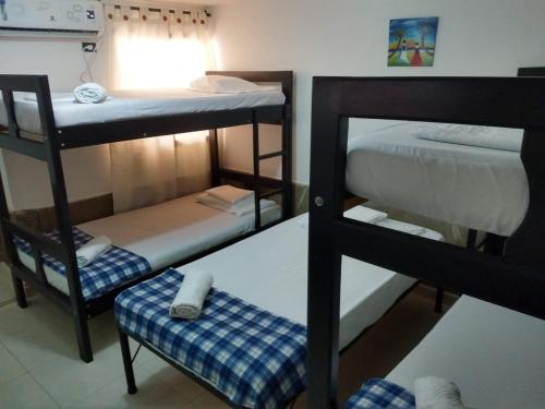 a room with three bunk beds and a chair at cactus city hostel confort in Ríohacha