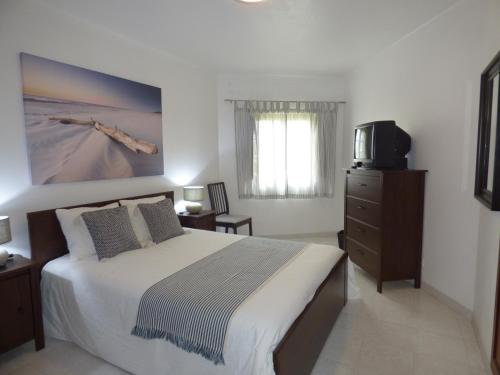 a bedroom with a large bed and a tv at Milfontes Paradise in Vila Nova de Milfontes