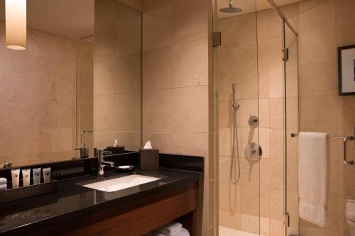 a bathroom with a sink and a shower at Millennium Knickerbocker Chicago in Chicago