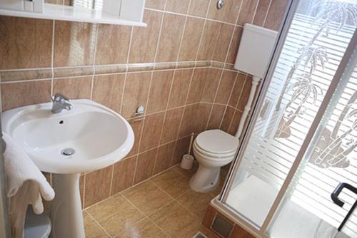 a bathroom with a sink and a toilet and a shower at Di Vincenzo Inn in Ulcinj
