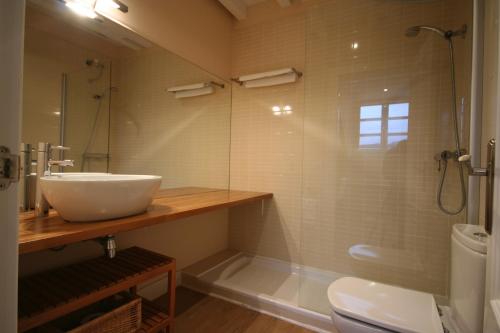a bathroom with a sink and a shower and a toilet at La Reserva de Los Campos in Cadavedo