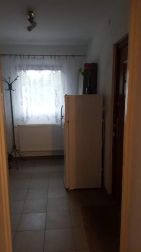 a room with a refrigerator and a window at Pokoje Gościnne Nad Złotym Potokiem in Jarnołtówek