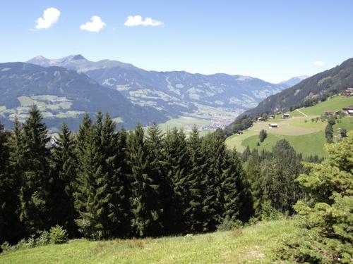 a group of trees on a hill with mountains at Gästehaus Christoph in Ried im Zillertal