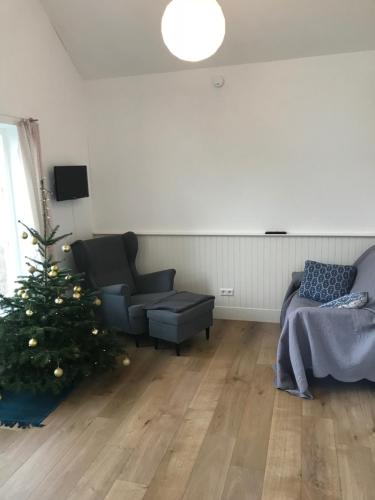 a living room with a christmas tree and a couch at Haus Madita in Breitnau