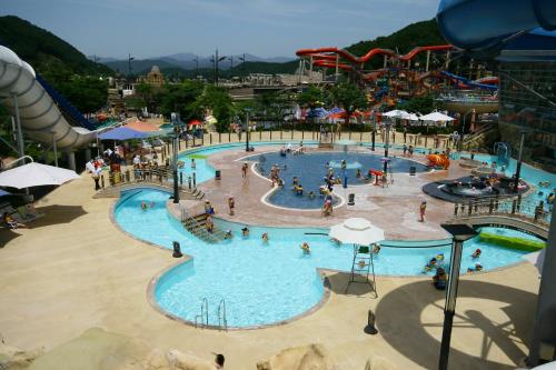 an overhead view of a water park at Forest of Color Pension in Hongcheon