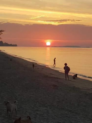 a group of people on the beach at sunset at Grandblue condominium Room 606 in Mae Pim