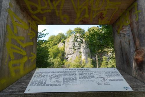 a view of a rock formation from the inside of a bridge at Hotel Haus Recke in Balve