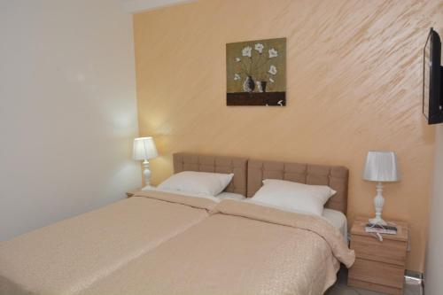 a bedroom with a bed with two white pillows at TREF in Prokuplje