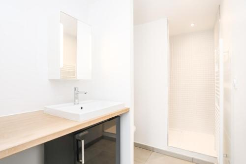 a bathroom with a sink and a mirror at 204 - Appartement Moderne et Lumineux - Jeanne d'Arc, Toulouse in Toulouse
