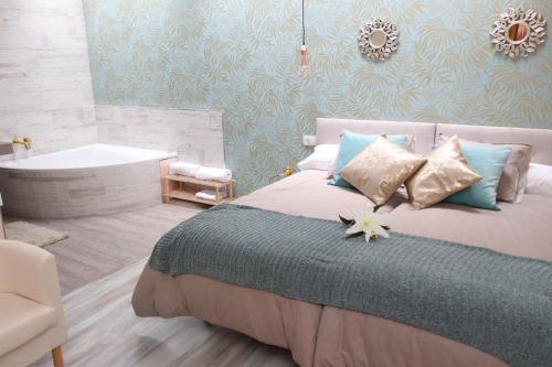 a bedroom with a bed and a bath tub at Apartamentos turísticos Desiree in Arévalo