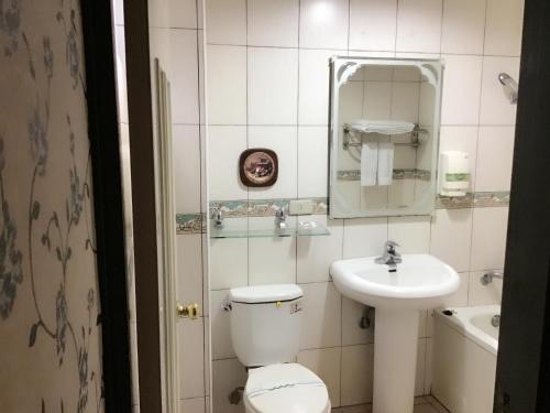a bathroom with a toilet and a sink at 土城飯店 in Tucheng