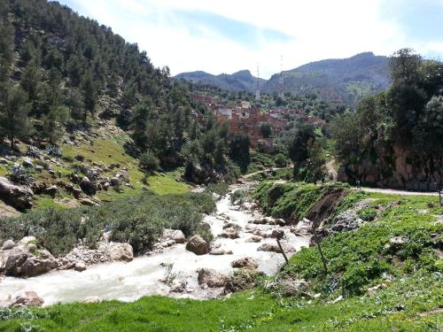 a river in the middle of a grassy field at Dar Zerhoune in Moulay Idriss Zerhoun