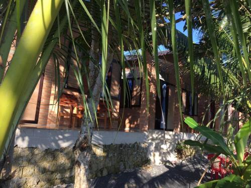 a house with a palm tree in front of it at Gibbon Singing Home Stay in Quan Tom
