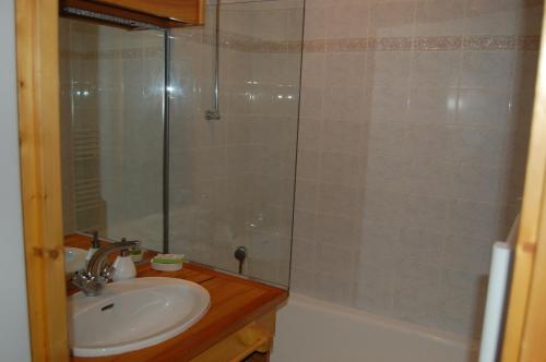een badkamer met een wastafel en een douche bij Le Chamois in Arêches