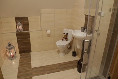 a bathroom with a toilet and a sink at Apartamenty MoToJar in Stronie Śląskie