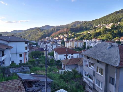 a view of a city with houses and mountains at Yellow House in Smolyan