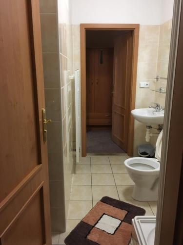 a bathroom with a toilet and a sink at Penzion Na Solné stezce in Kašperské Hory