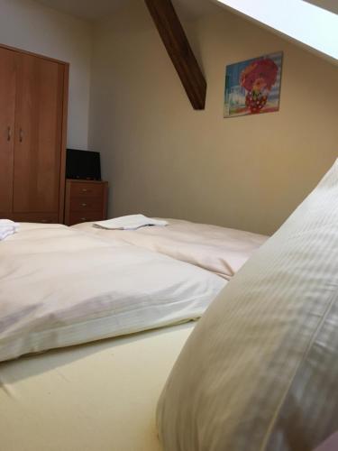 two beds sitting next to each other in a bedroom at Penzion Na Solné stezce in Kašperské Hory