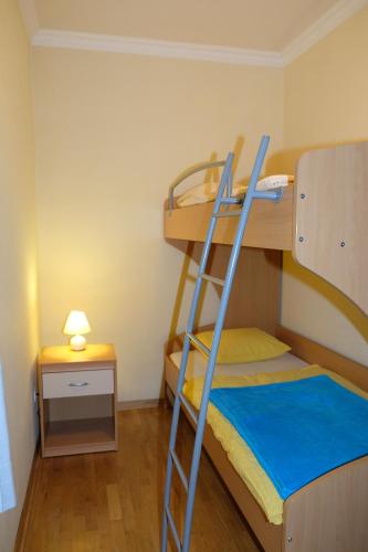 a bunk bed with a ladder in a room at Apartments Timjana in Bohinj