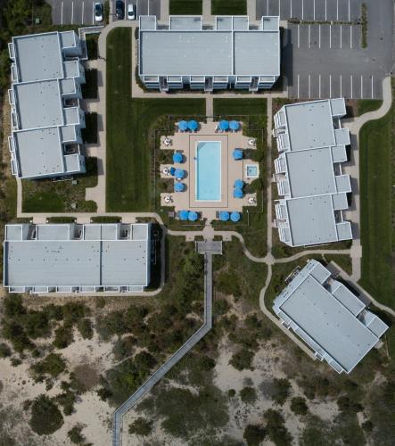 an overhead view of a lot of buildings at The Hermitage at Napeague in Amagansett