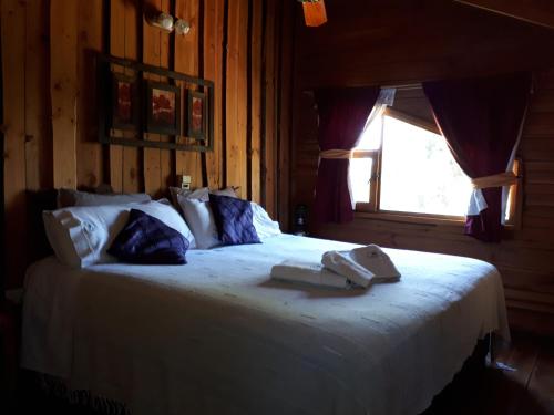 a bedroom with a large white bed with a window at Arroyo Escondido in Trevelin