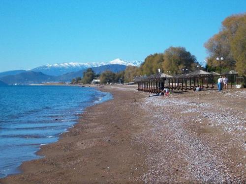 a beach with a group of buildings and the water at Sofia Apartments - Kantia in Kandia