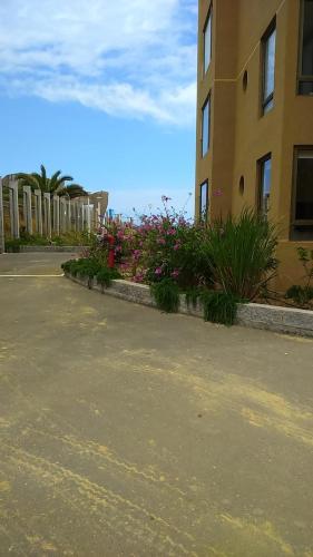 a building with flowers in front of a building at Condominio Arena Maris in Algarrobo