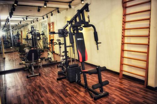 a gym with several treadmills and other exercise equipment at Romance Alexandria Hotel in Alexandria