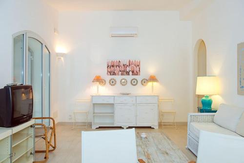 a living room with a tv and a couch at Gli Ulivi Rosamarina Ostuni in Rosa Marina