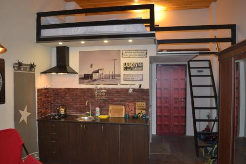 a kitchen with a loft bed in a room at Iceberg Loft in Gudauri