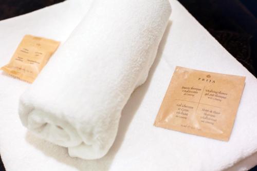 een rol toiletpapier op een witte handdoek bij Cozy appartement, loft2 in New Gudauri in Goedaoeri