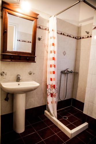 a bathroom with a sink and a shower at La Casa di Caterina in Lefkada
