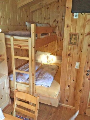 a bedroom with two bunk beds in a log cabin at Almliesl HOLL-559 in Hollersbach im Pinzgau