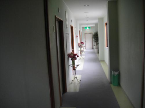 an empty hallway with flowers in a room at Sudomari Hotel Roman Tsutsuji in Nikko