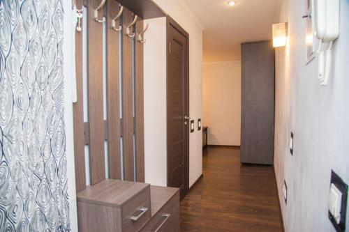 a hallway with a closet with a door and a room at Semi-luxury Apt on Ukrainskaya 43 Street in Zaporozhye
