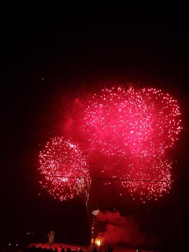 a bunch of pink fireworks in the sky at Departamento Frente al Mar in Viña del Mar